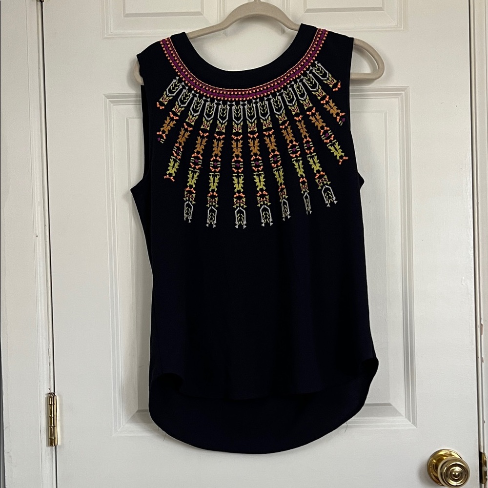 J. Crew Black Top with Multicolor Embroidery